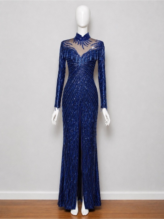 Lillie Rubin Dresses & Skirts - Vintage Lillie Rubin Embellished Cobalt Blue Silk Gown Size 4